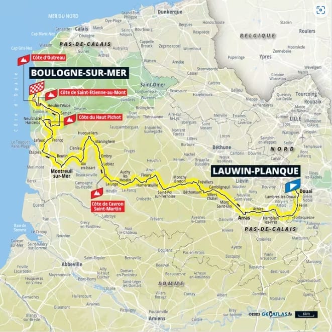 Départ tour de france 2025 Départ de Lauwin planque arrivée Boulogne sur mer dimanche 6 juillet 2025